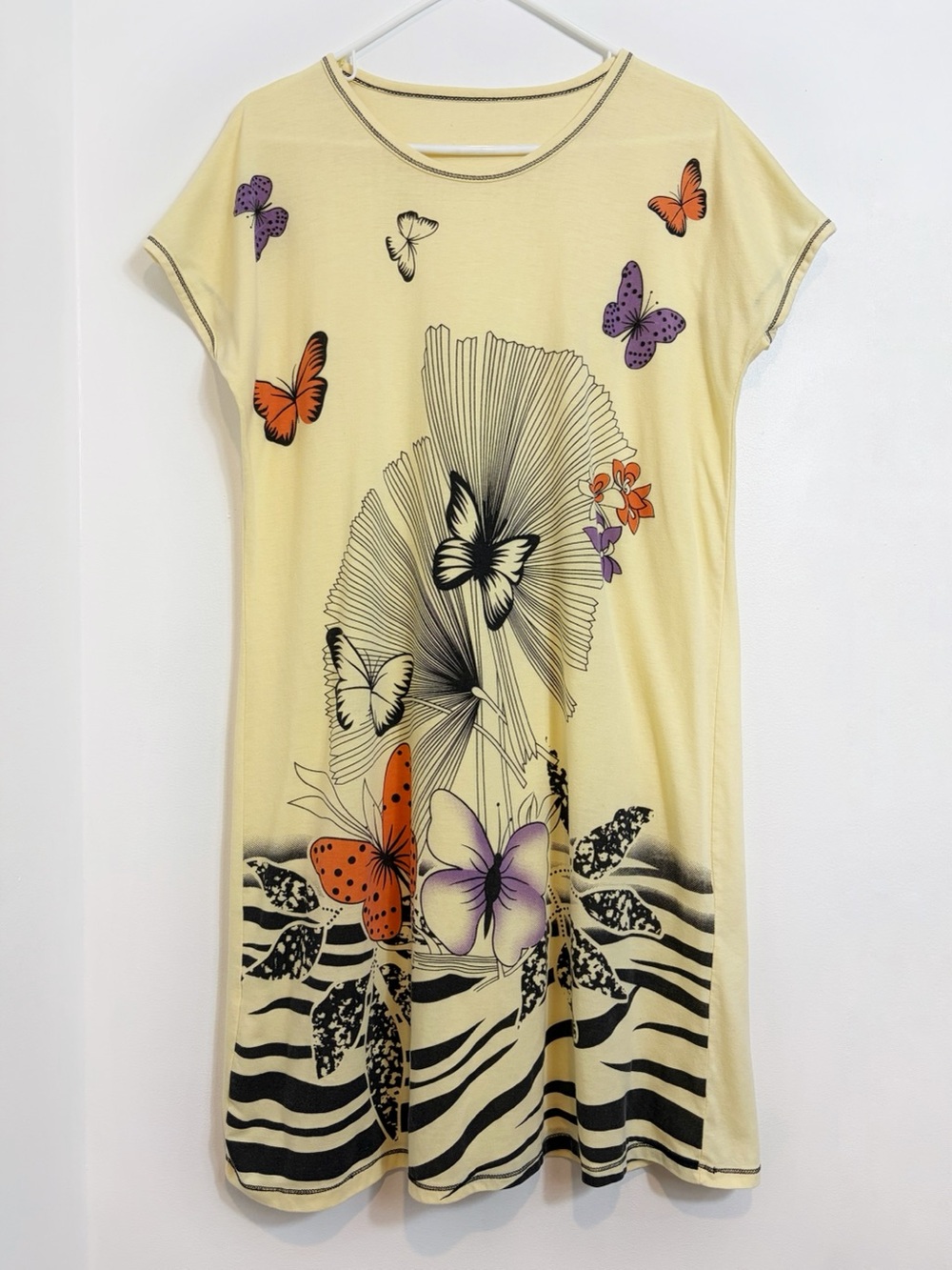 Unbranded Kitsch Butter Yellow Butterfly Night Gown Sleep Dress FLAWS
